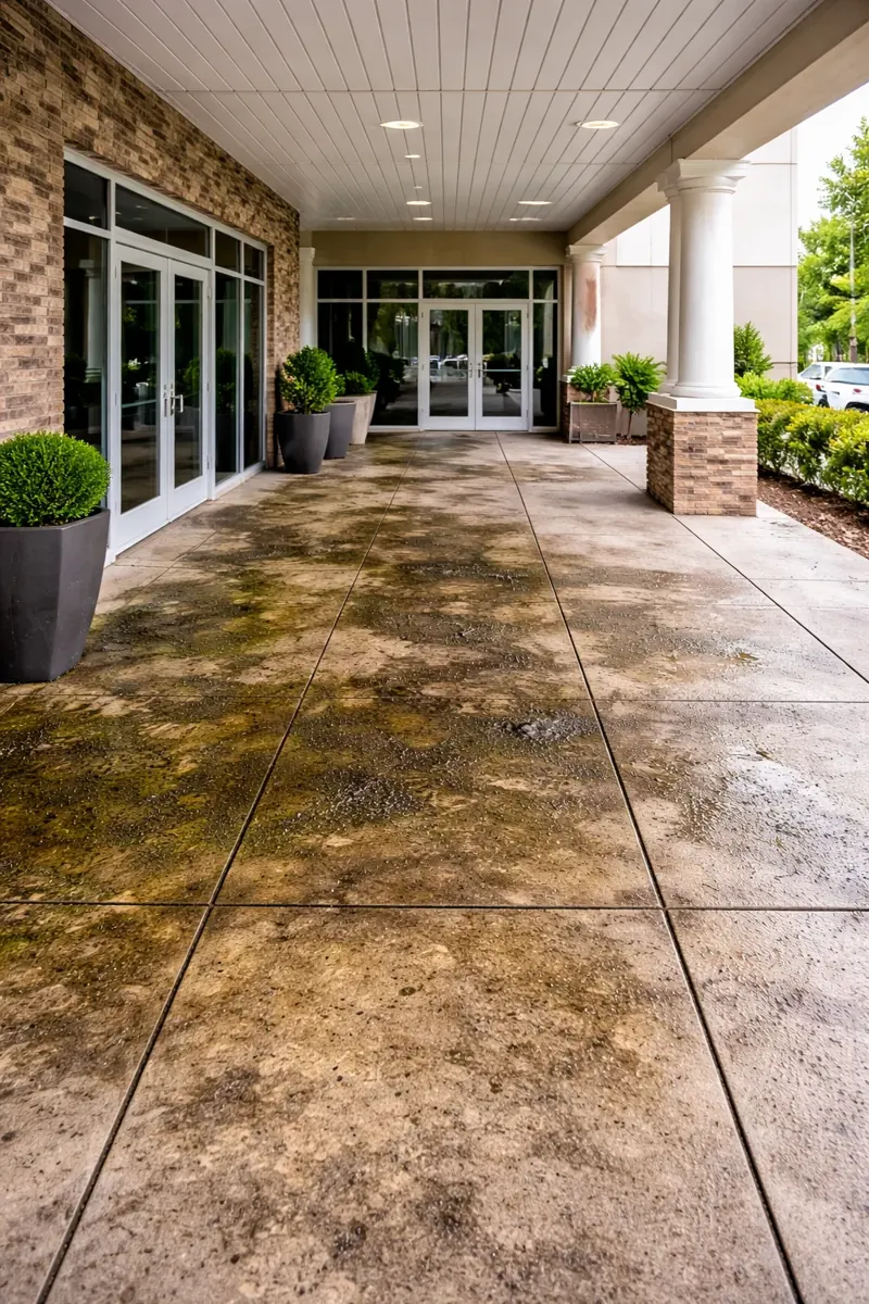 Illustration of a stained entrance walkway