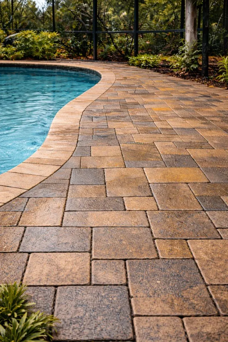 Illustration of a pool deck with pavers