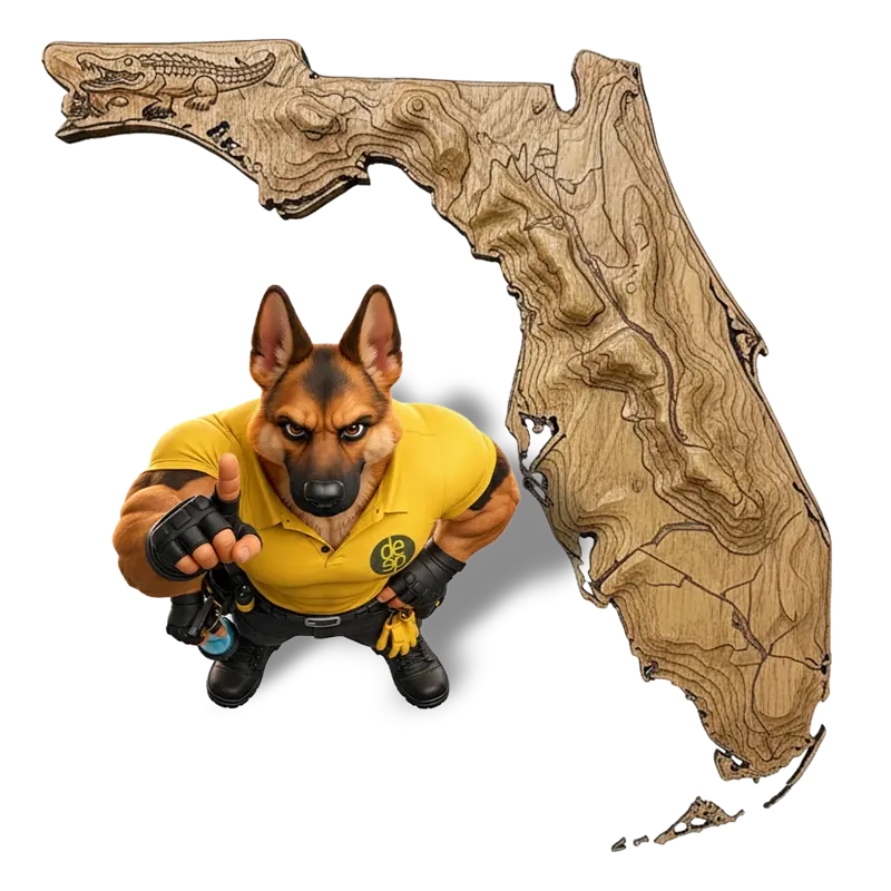 Map of Florida with the DFC mascot