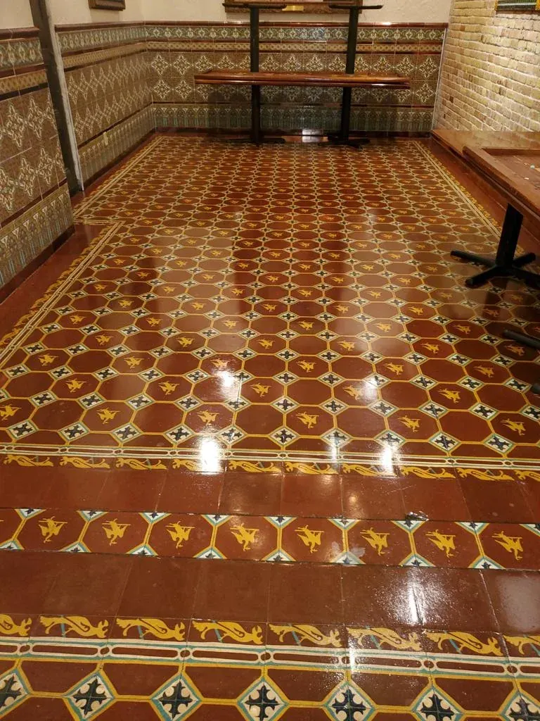 Patterned tile floor after cleaning